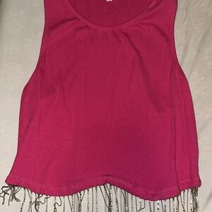 Chic Pink Sleeveless Top with Fringe